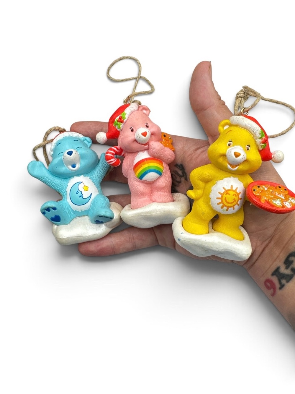 Vintage 2004 2005 Care Bears Christmas Ornament Set of 3 Resin Cheer Funshine
